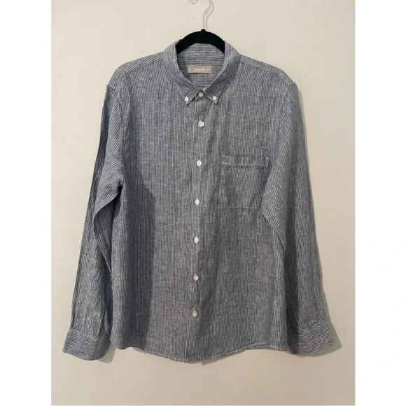 Everlane The Linen Standard Fit Shirt Men’s Size Large Pinstripe Long Sleeve - Picture 6 of 9